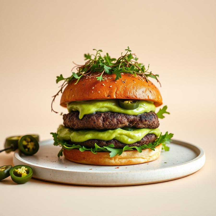 Doppio Verde — Doppio patty, crema di avocado, rucola selvatica, jalapeños freschi e maionese al lime.